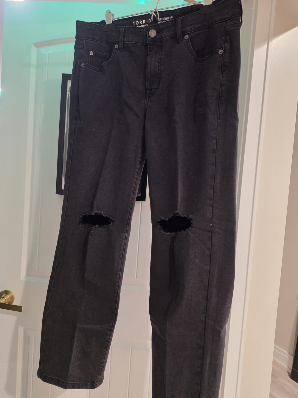 torrid Black Straight-Leg Ripped-Knee Jeans